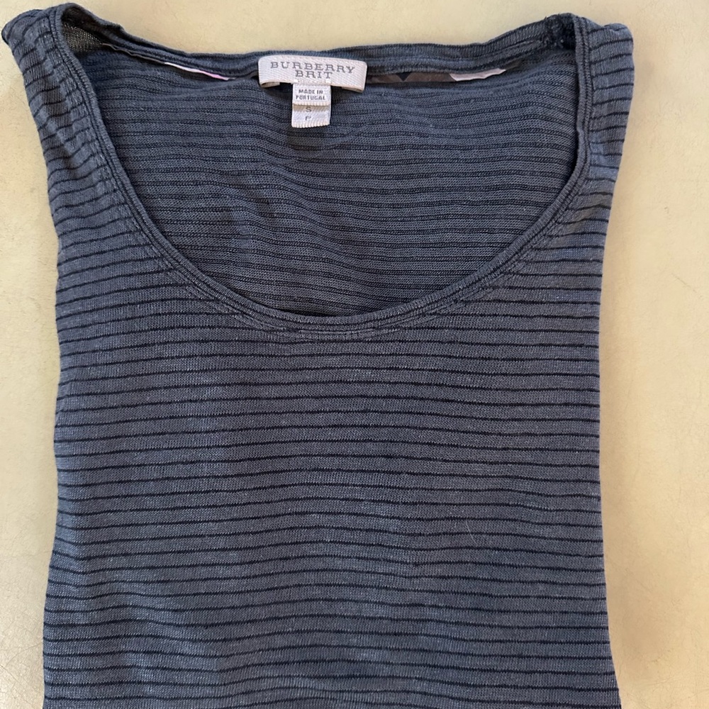 Burberry Women's Linen Blend Gray Striped Top